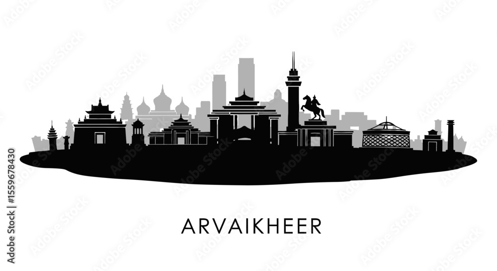 Obraz premium Arvaikheer Skyline with Mongolia City Silhouette.