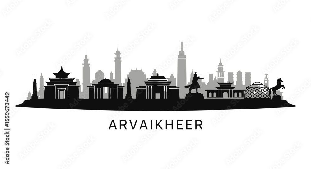 Fototapeta premium Arvaikheer Skyline with Mongolia, Cityscape, and Silhouette.