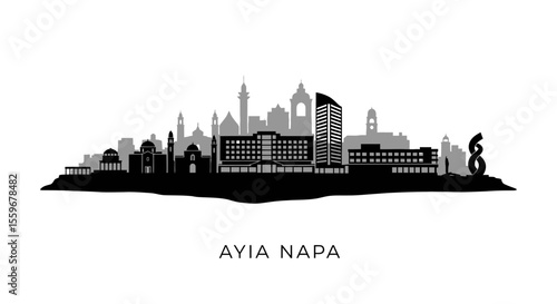 Ayia Napa Skyline with Cyprus Cityscape Silhouette.