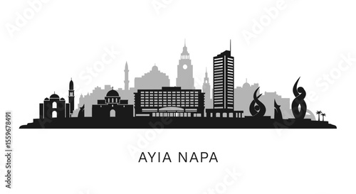 Ayia Napa with Cyprus Skyline Silhouette, and Cityscape.