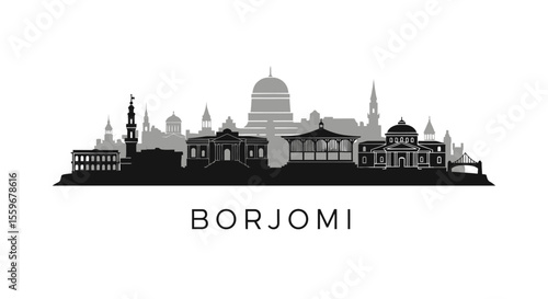 Borjomi with Georgia City skyline silhouette.