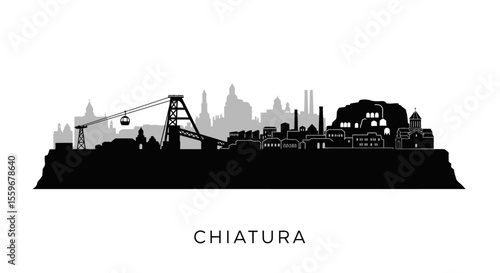 Chiatura with Georgia Skyline, Black and White, and City.