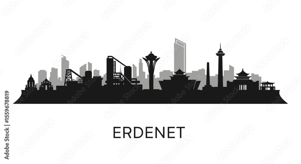 Fototapeta premium Erdenet city skyline silhouette with Mongolia.