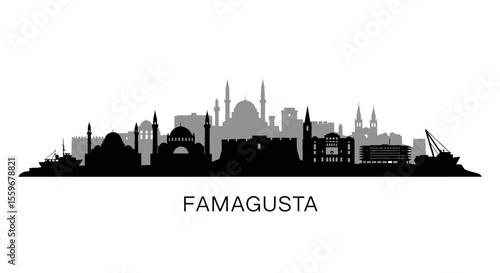 Famagusta Cyprus skyline silhouette with city view.