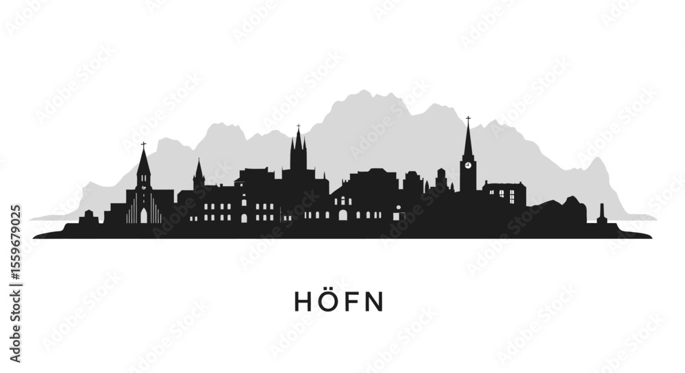 Naklejka premium Hfn with Iceland Skyline Silhouette, and Cityscape Vector.