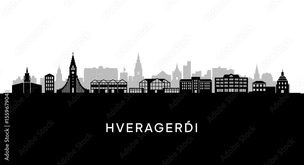 Obraz premium Hveragerdi Iceland Skyline Black Silhouette.