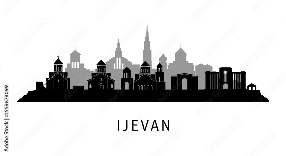 Ijevan Armenia skyline silhouette with city icon. Ijevan Armenia skyline silhouette with city icon.