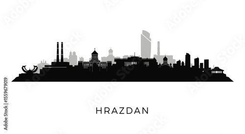 Hrazdan Cityscape Silhouette with Armenia Skyline.