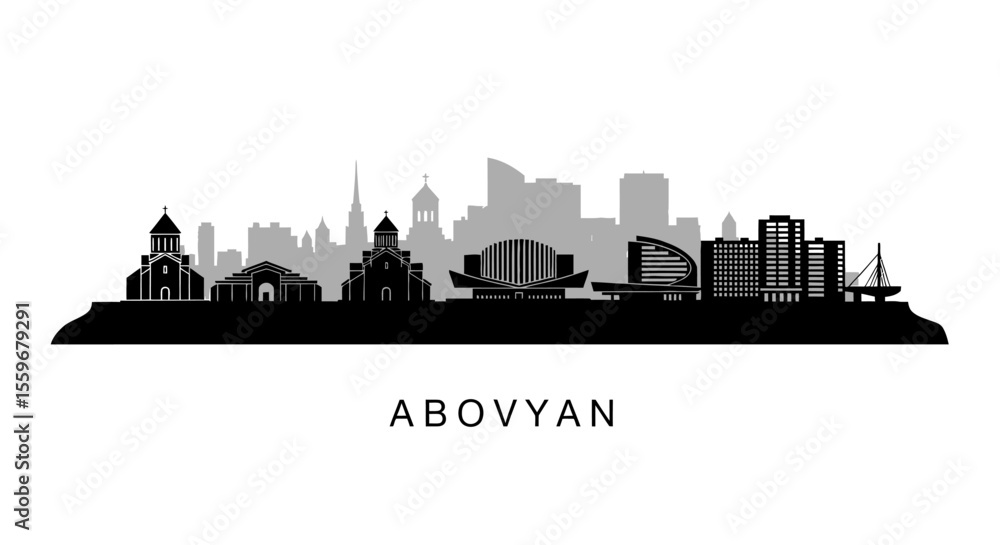 Naklejka premium Abovyan Skyline Silhouette with Cityscape, and Vector.