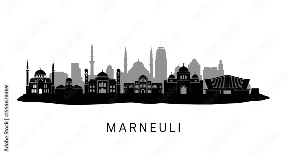 Naklejka premium Marneuli Georgia Skyline with Black Silhouette.