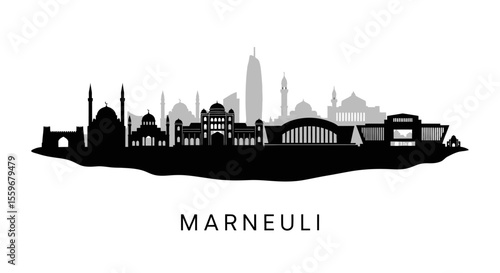 Marneuli Skyline Vector with Georgia, and Black  White.
