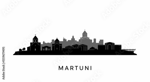 Martuni city skyline silhouette with Armenia.