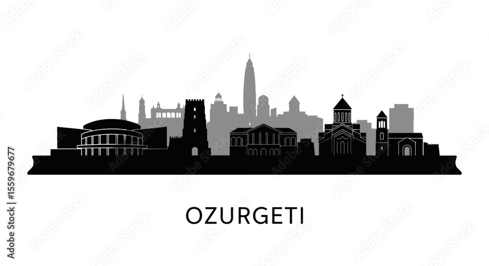 Ozurgeti skyline silhouette with Georgia, black, and white. Ozurgeti skyline silhouette with Georgia, black, and white.