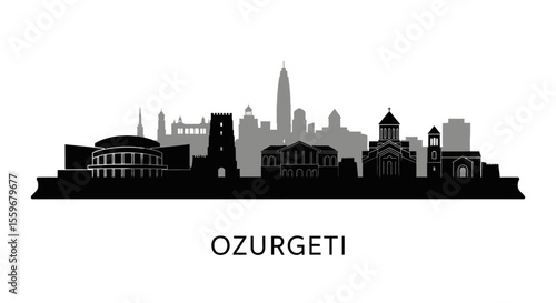 Ozurgeti skyline silhouette with Georgia, black, and white.