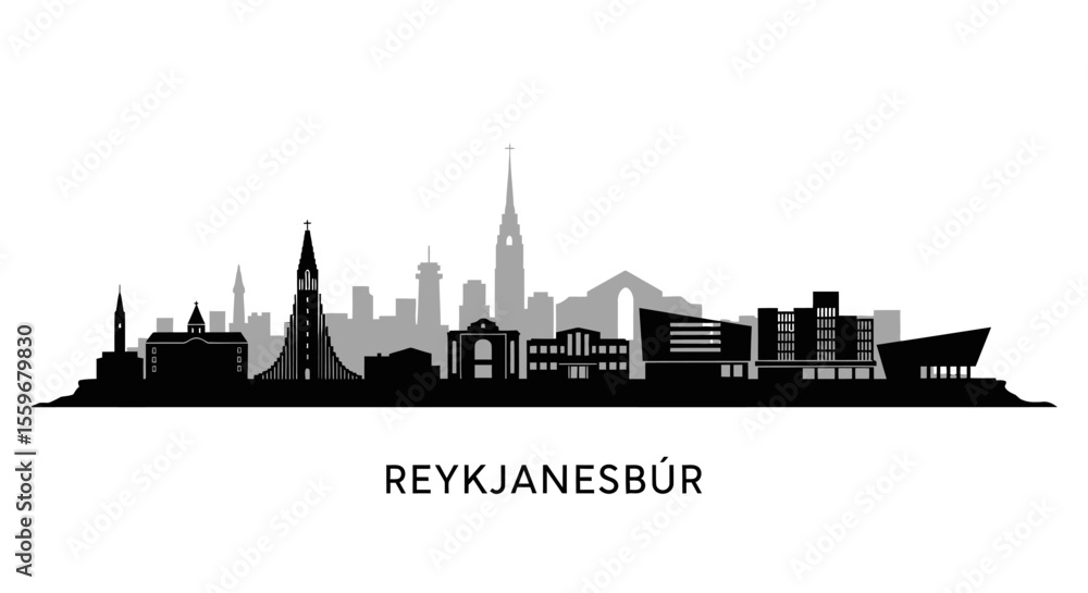 Naklejka premium Reykjanesbr Iceland Skyline Silhouette Vector.