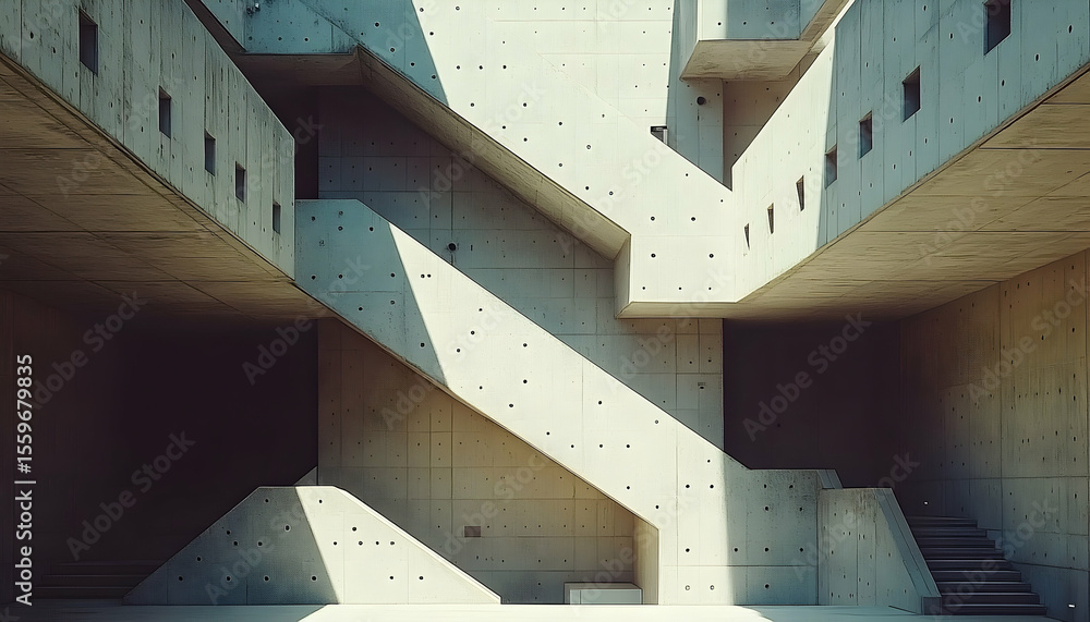 Fototapeta premium Intricate Concrete Staircase in a Modern Architectural Structure