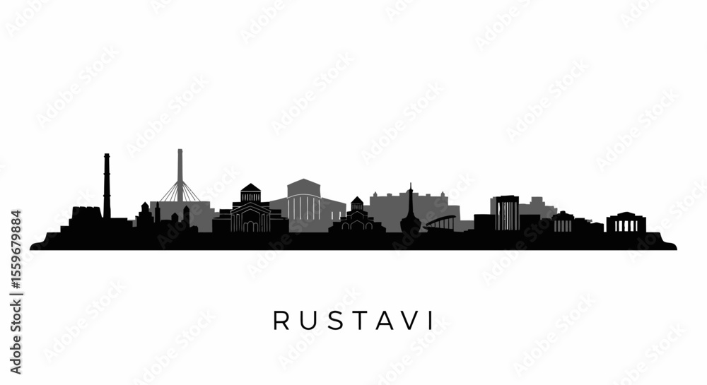 Fototapeta premium Rustavi skyline silhouette with Georgia city vector.