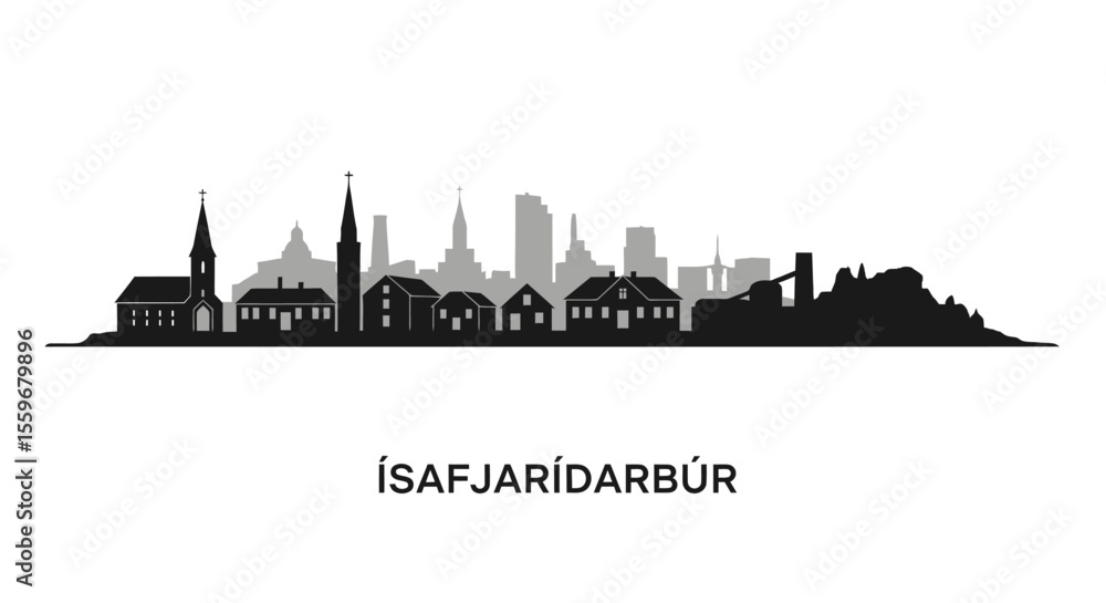 Naklejka premium safjrur Skyline Silhouette with Iceland, and Cityscape.