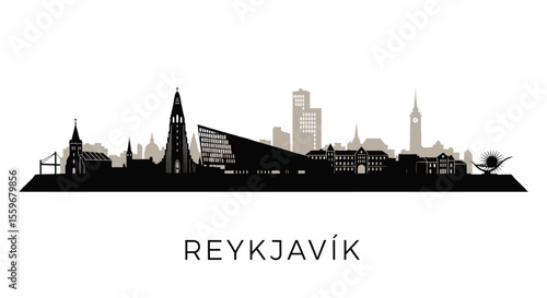 Reykjavik Iceland Skyline Silhouette Vector.