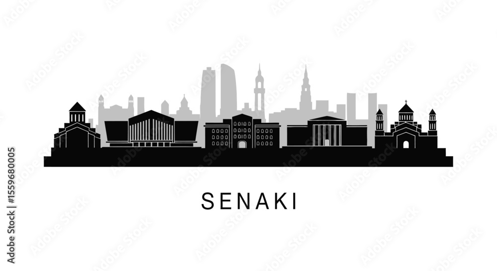 Fototapeta premium Senaki with Georgia Skyline Cityscape Icon Vector.