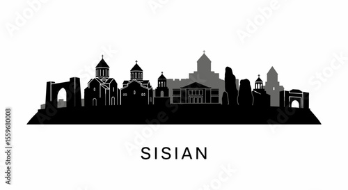 Sisian with Armenia skyline Silhouette Landmark.
