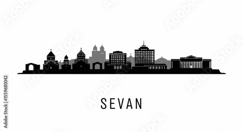 Sevan city skyline silhouette.