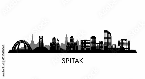 Spitak Armenia skyline silhouette with cityscape.