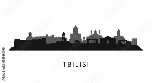 Tbilisi Skyline Silhouette with Georgia Capital City.