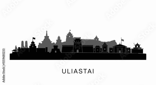Uliastai city skyline silhouette with Mongolia.