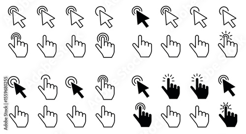 Cursor and pointer click icons vector illustration for digital interface design in minimal flat style