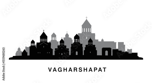 Vagharshapat City Skyline with Armenia, and Silhouette.