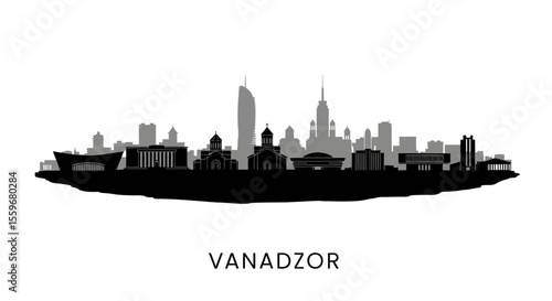 Vanadzor skyline silhouette with Armenia, and urban view.