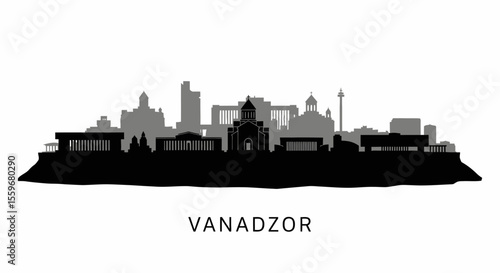 Vanadzor with Armenia City Skyline Silhouette.