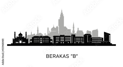 Berakas Silhouette Cityscape Vector.