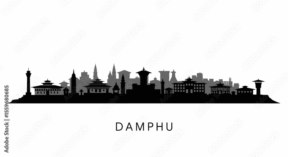 Fototapeta premium Damphu Skyline Bhutan City Silhouette.