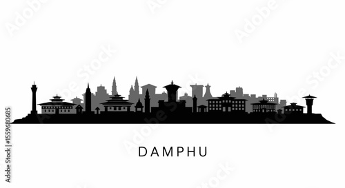 Damphu Skyline Bhutan City Silhouette.