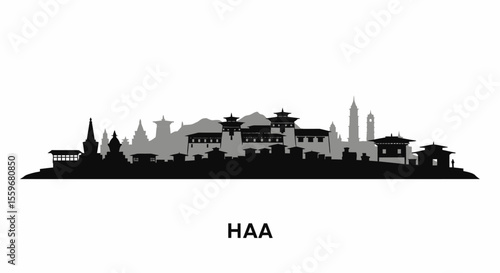 Haa Valley Bhutan Skyline Vector Silhouette.