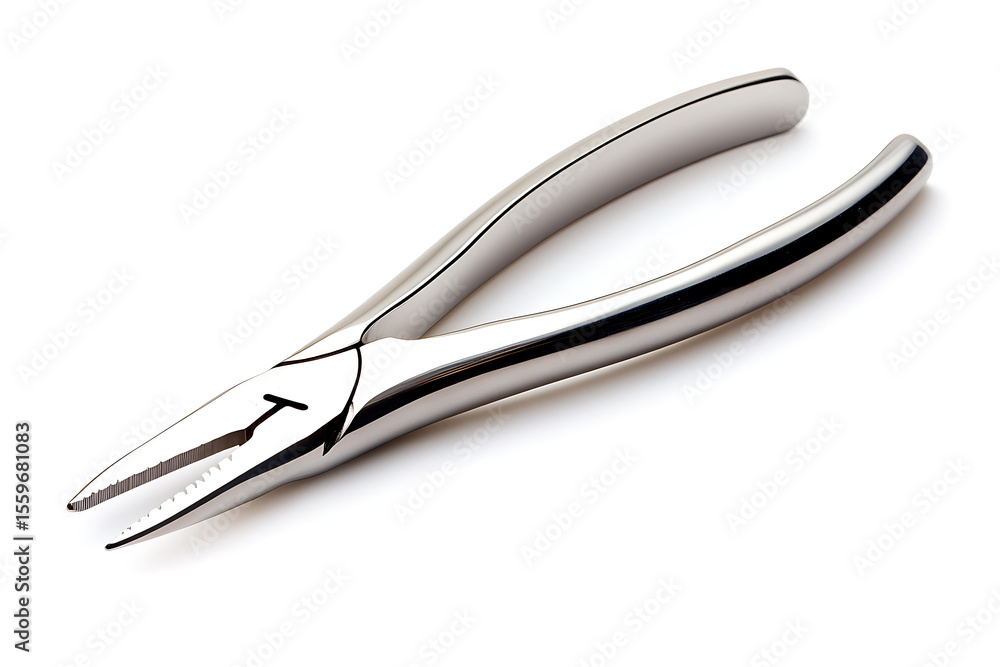 Fototapeta premium Shiny chrome long nose pliers tool isolated on a clean white background