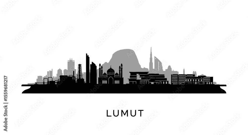 Naklejka premium Lumut skyline Vector silhouette Cityscape.