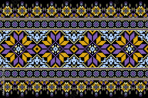 Cross stitch pattern concept showcasing traditional ethnic geometric pattern, Design for textile, background,carpet,wallpaper,clothing,wrapping,Batik,fabric,Vector illustration	
