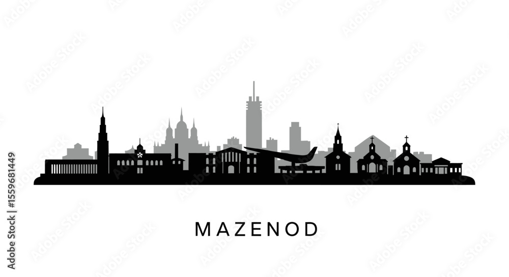 Naklejka premium Mazenod Lesotho Skyline Silhouette Vector.