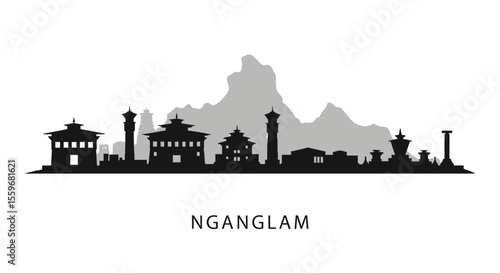 Nganglam Skyline with Bhutan Silhouette, and Vector.
