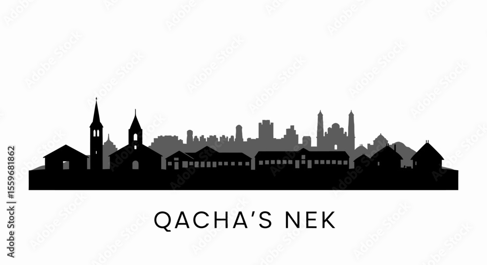 Naklejka premium Qachas Nek city skyline silhouette with Lesotho.