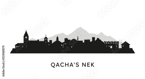 Qachas Nek with Lesotho Skyline Silhouette Vector.