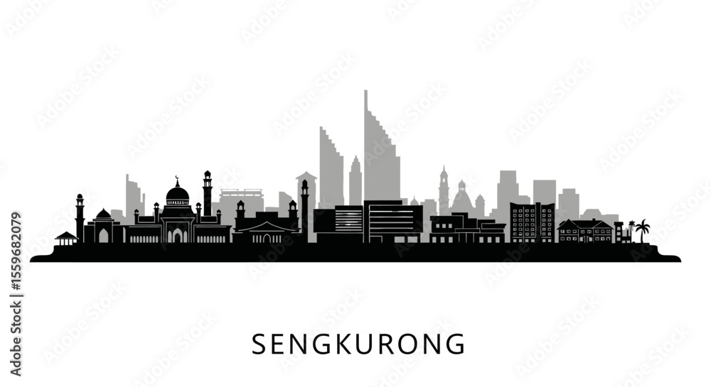 Naklejka premium Sengkurong Skyline with Brunei Urban Landscape Vector.