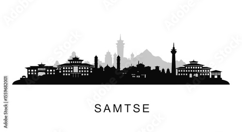 Samtse Skyline with Bhutan Black and white cityscape.