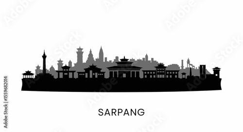 Sarpang with Bhutan Skyline Cityscape Silhouette.