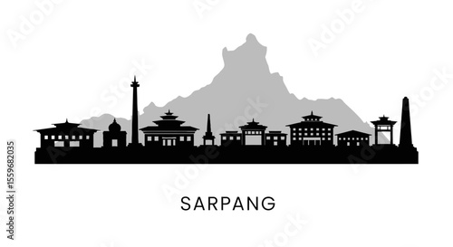 Sarpang with Bhutan Skyline Vector, and Landmark.