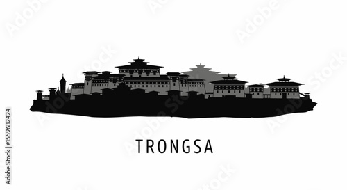 Trongsa Dzong Silhouette with Bhutan Landmark.