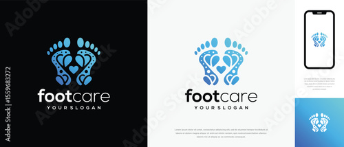 Foot care love logo design. Podiatry foot care logo template. Foot love logo symbol icon